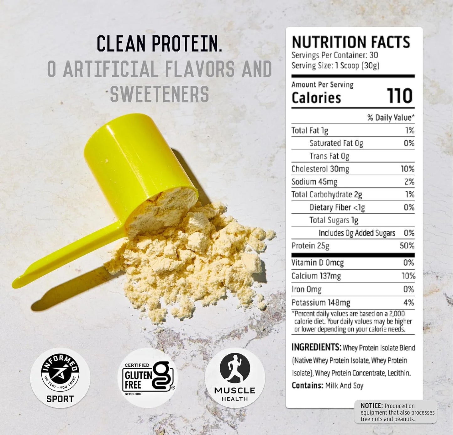 100% Whey Protein Powder - Post Workout Whey Protein Isolate, Zero Artificial Flavors & Sweeteners, Gluten Free, 5.5G BCAA, 2.6G Leucine, Essential Amino Acids, Unflavored 2 Lb