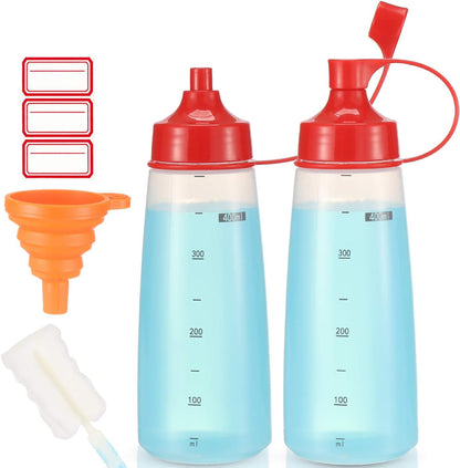 Condiment Squeeze Bottle for Sauces Wide Mouth, Plastic Squeeze Bottles for Condiments, Paint, Ketchup, Mustard, Oil, Resin, Baking, Cake Decorating, Cleaning, BPA Free-Food Grade (10 Oz., 2, Count)