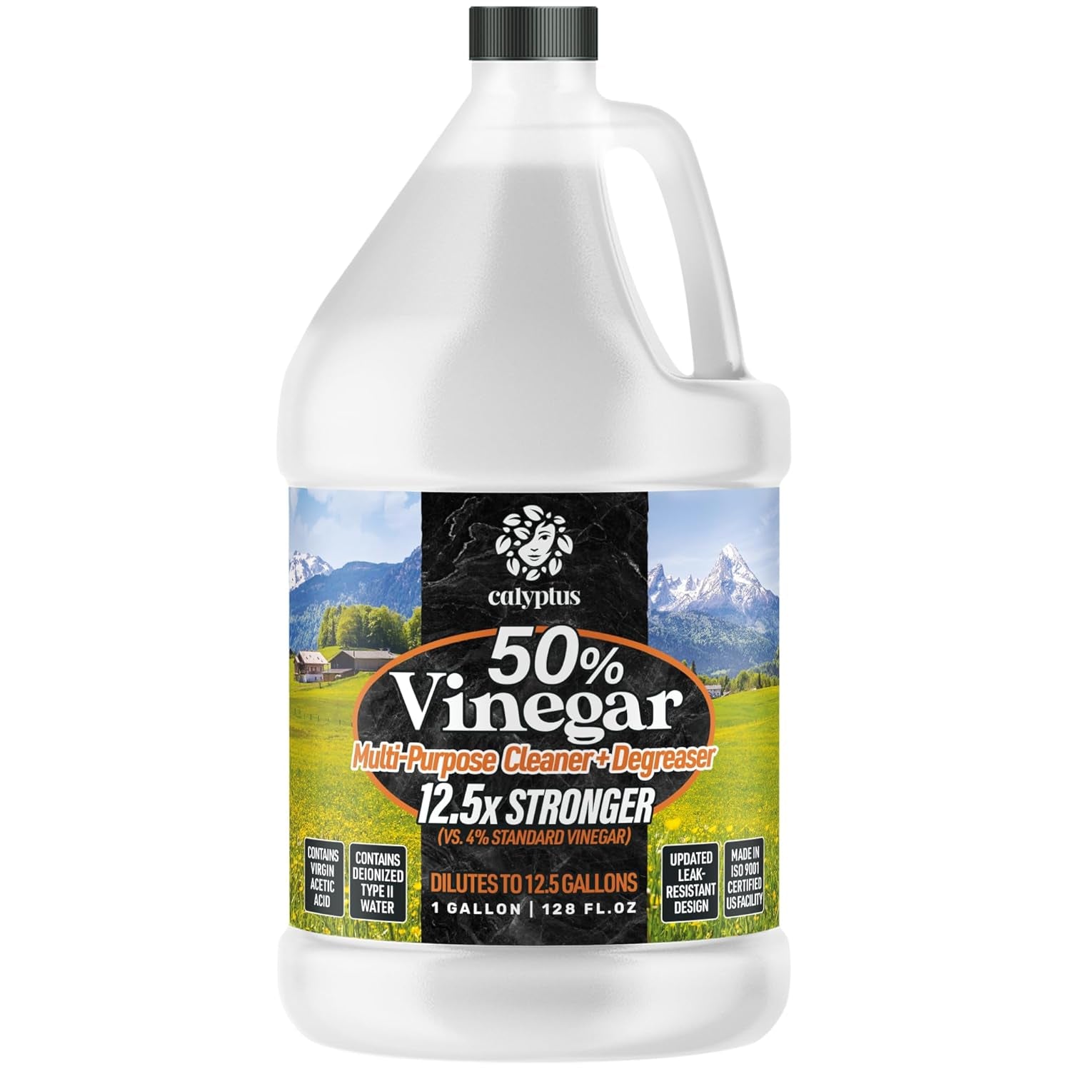 Calyptus 50% Pure Concentrated Vinegar | Maximum-Performance (12.5X) Power | Technical Grade | Dilutes Easily to 5% Acidity (1.5 Cups per Gallon) | Home and Outdoor Cleaning Concentrate | 1 Gallon