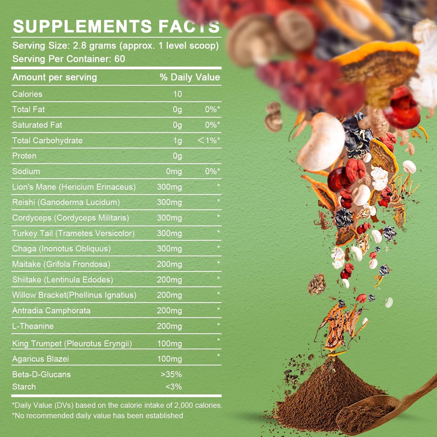 Mushroom Coffee- 10 Mushroom Blend plus Cordycepsour Superfood Powder- 6.2Oz (60 Servings) by