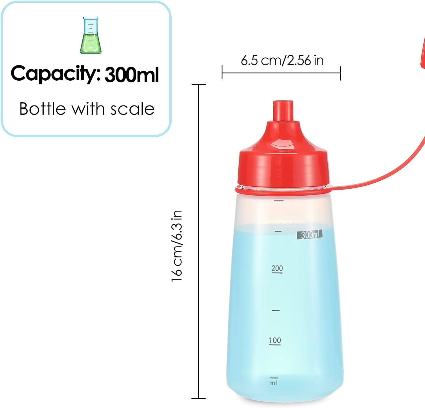 Condiment Squeeze Bottle for Sauces Wide Mouth, Plastic Squeeze Bottles for Condiments, Paint, Ketchup, Mustard, Oil, Resin, Baking, Cake Decorating, Cleaning, BPA Free-Food Grade (10 Oz., 2, Count)