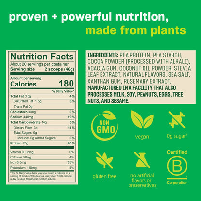 Original Protein Plant-Based Protein Powder, Chocolate, 10 Servings (16.2Oz)