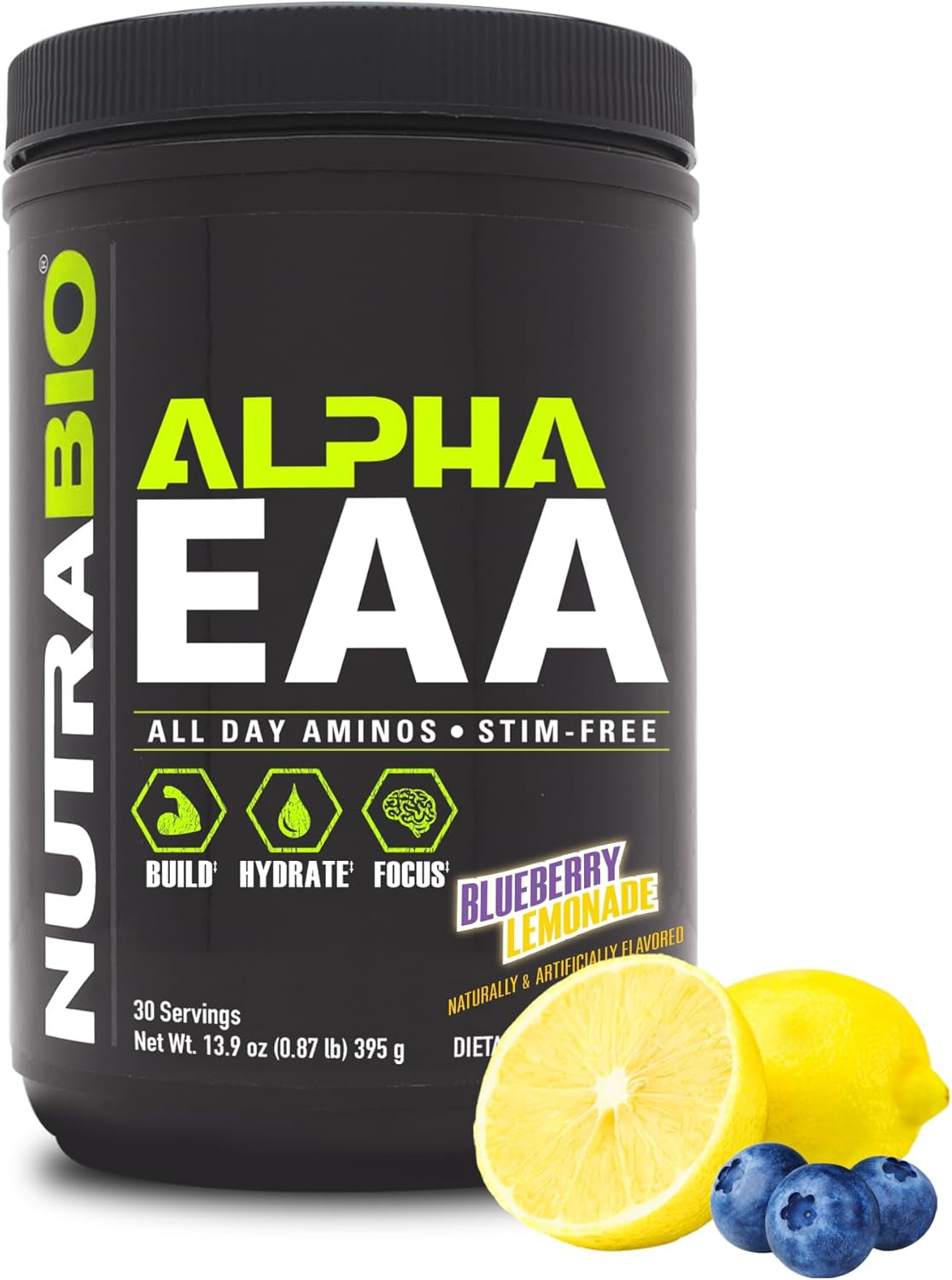 Nutrabio Alpha EAA - All-Day Amino Acids for Muscle Growth and Hydration - Essential Amino Acids with Nootropics & Adaptogens- Full Spectrum EAA BCAA Powder - 30 Servings - Cherry Lime Slush