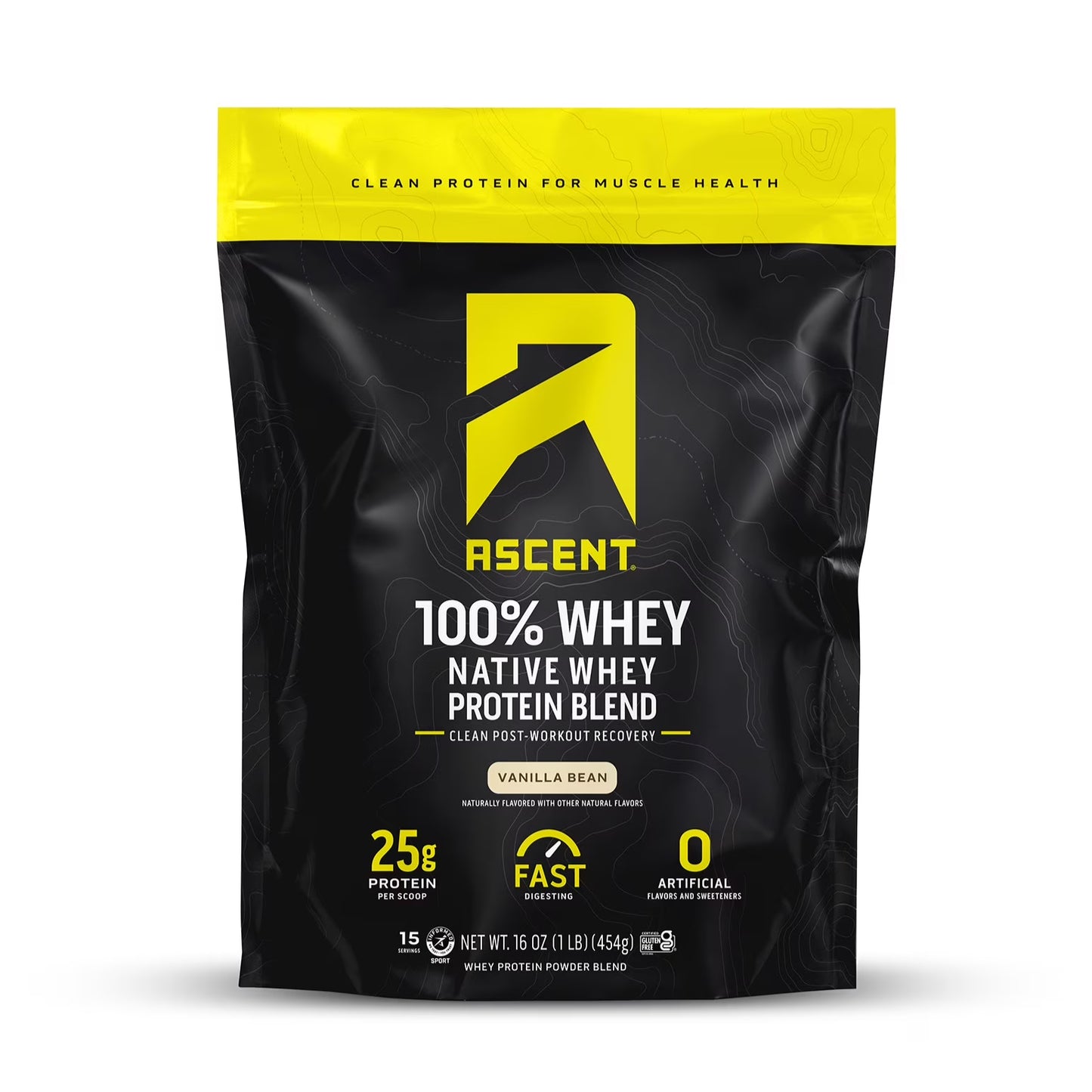 Ascent 100% Whey, Native Whey Protein Powder Blend, Vanilla Bean, 1 Lb