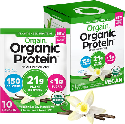 Orgain Organic Vegan Protein Powder, Natural Unsweetened - 21G of Plant Protein, 4G Prebiotic Fiber, Low Net Carbs, No Lactose Ingredients, No Added Sugar, Non-Gmo, for Shakes & Smoothies, 1.59 Lb