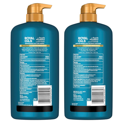 Head & Shoulders Royal Oils Dandruff Shampoo and Conditioner Set, Coconut Oil & Apple Cider Vinegar, Moisture Renewal, Scalp Relief, Curly & Coily Hair, anti Dandruff, 31.4 Fl Oz Each, 2 Pack