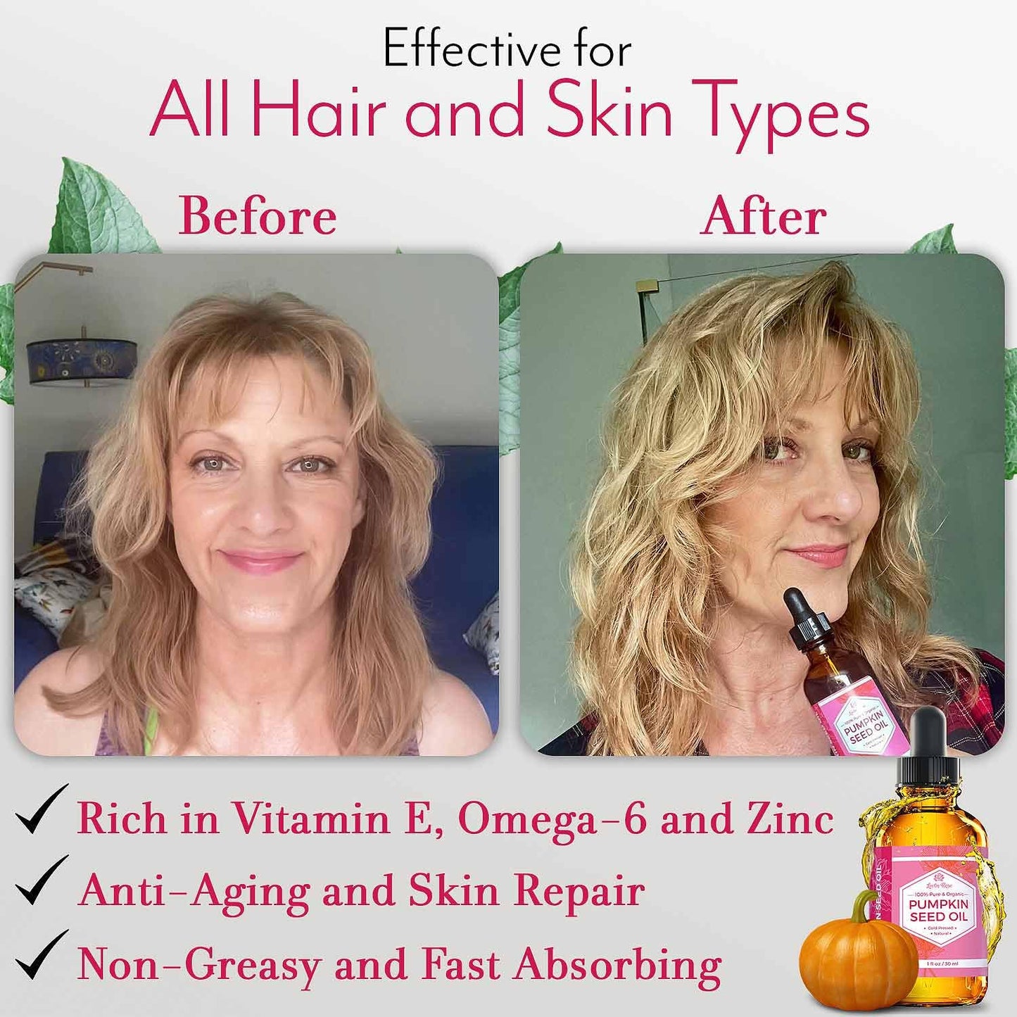 Leven Rose Pumpkin Seed Oil for Hair Growth 2 Oz, 100% Pure Pumpkin Seeds Oil for Skin and Nails - Natural Pumpkin Seed Extract for Moisturizing Scalp, Dry and Rough Skin