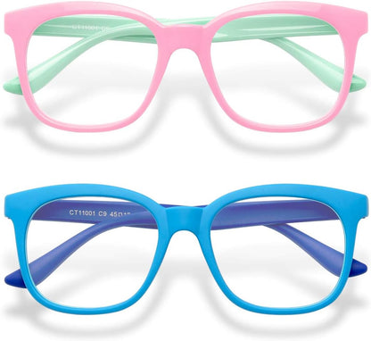 Gaoye 2-Pack Kids Blue Light Glasses Girls & Boys Age 3-15, Computer Gaming Fake Eyeglasses anti Eyestrain