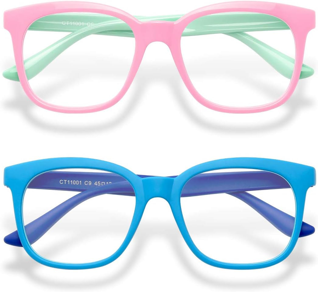 Gaoye 2-Pack Kids Blue Light Glasses Girls & Boys Age 3-15, Computer Gaming Fake Eyeglasses anti Eyestrain