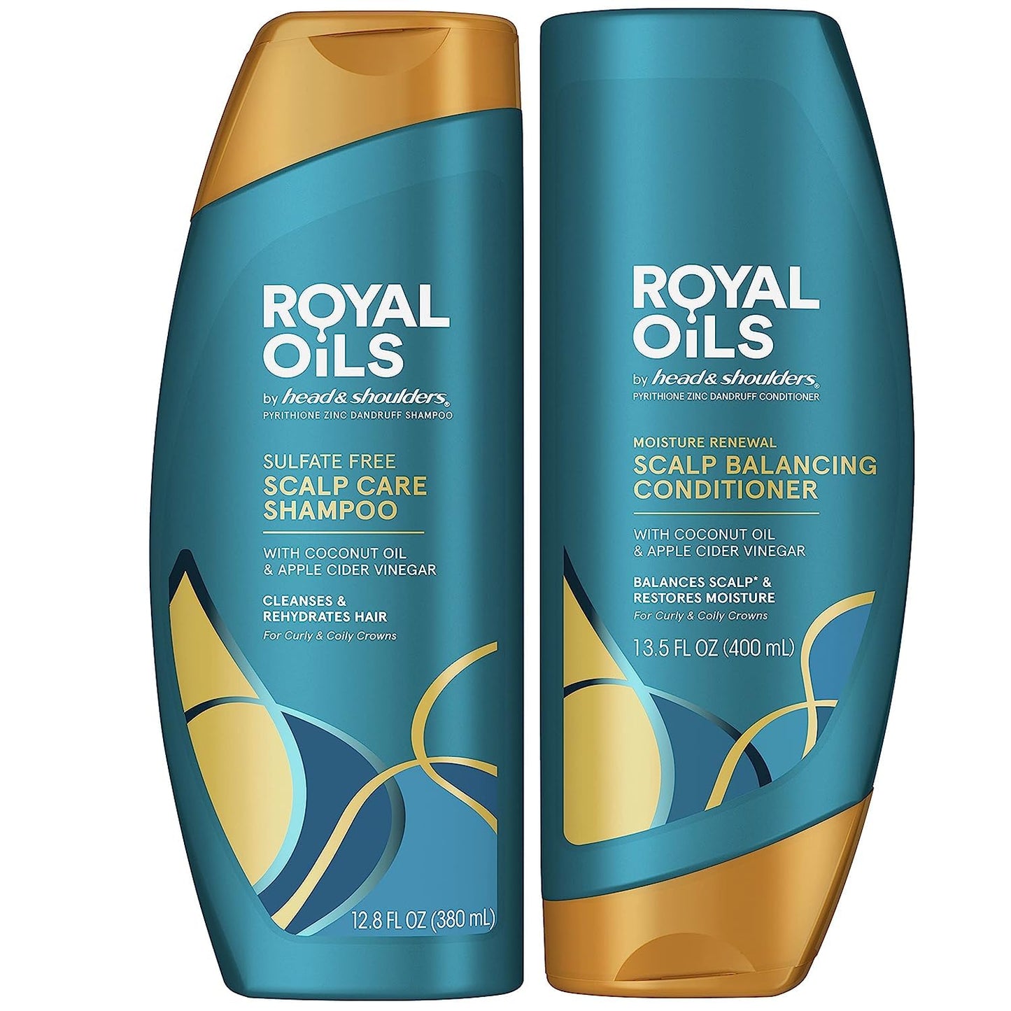 Head & Shoulders Royal Oils Dandruff Shampoo and Conditioner Set, Coconut Oil & Apple Cider Vinegar, Moisture Renewal, Scalp Relief, Curly & Coily Hair, anti Dandruff, 31.4 Fl Oz Each, 2 Pack