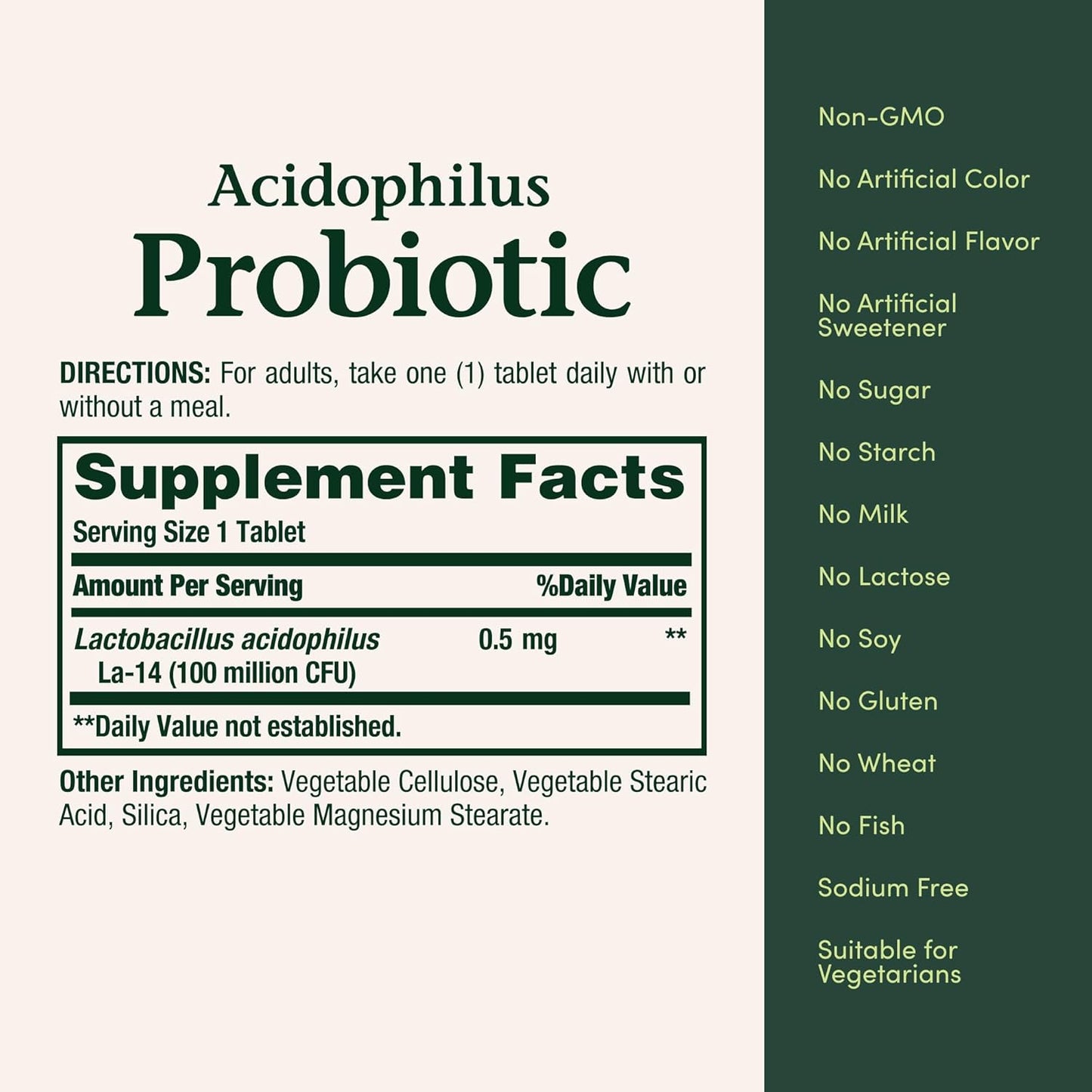 Nature'S Bounty Lactobacillus Acidophilus Probiotic Supplement - Daily Probiotic for Women/Men Digestive Health, 100 Million Organisms, Vegetarian, 1 Serving per Day, 120 Tablets
