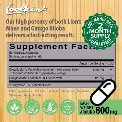 Lion'S Mane Mushroom Capsules - Enhance the Immune System, Improve Memory, Protect Brain Nerves, Relieve Stress
