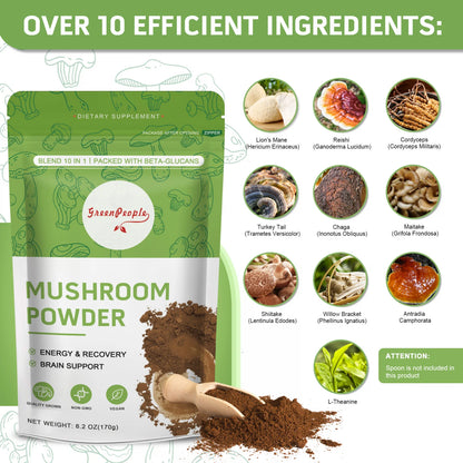 Mushroom Coffee- 10 Mushroom Blend plus Cordycepsour Superfood Powder- 6.2Oz (60 Servings) by