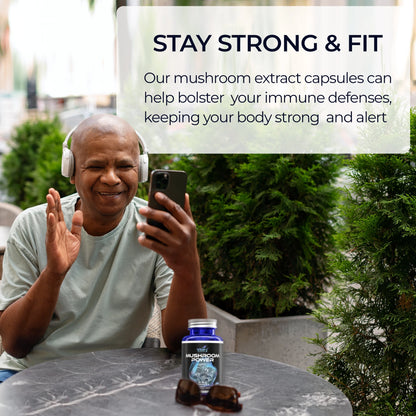 Mushroom Power Complex 10-In-1 Nootropic Dietary Supplement for Gut Microbiome, Focus, Energy & Vitality - 60 Capsules