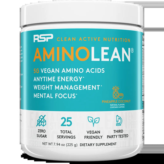 Vegan Aminolean Pre Workout Powder with Bcaas, Natural Amino Energy for Lean Muscle, Pineapple Coconut Flavor, 25 Servings