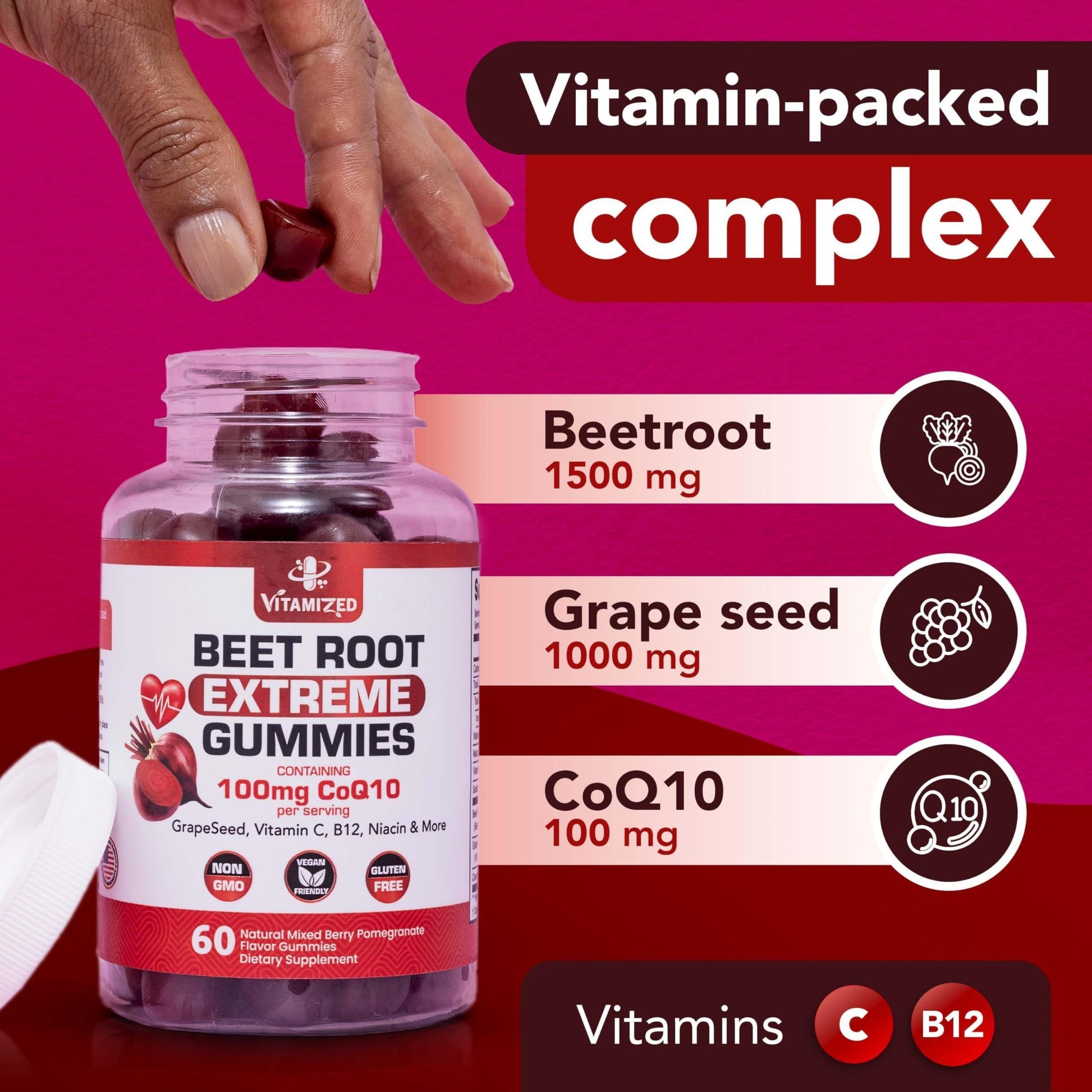 Extreme Beetroot Formula COQ10 100Mg with Grape Seed Extract for Circulation