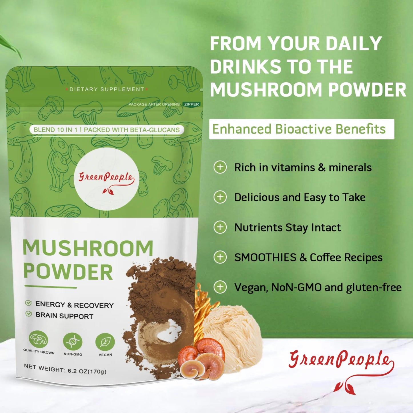 Mushroom Coffee- 10 Mushroom Blend plus Cordycepsour Superfood Powder- 6.2Oz (60 Servings) by