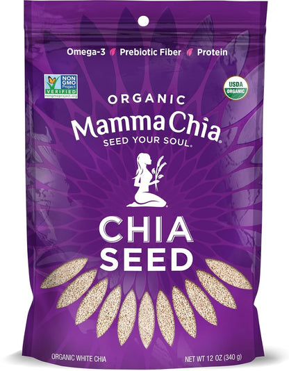 Mamma Chia Organic Seeds, White, 12 Ounce (Pack of 1). USDA Organic, Non-Gmo, Vegan, Gluten Free, and Kosher.