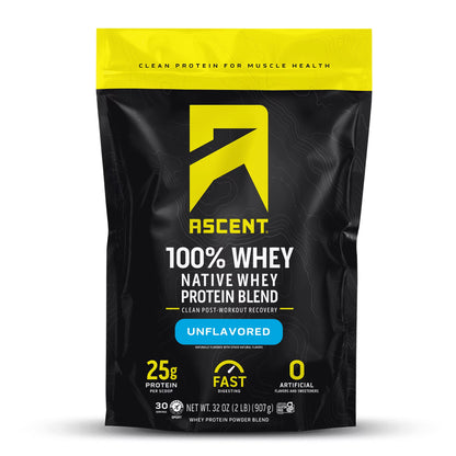 100% Whey Protein Powder - Post Workout Whey Protein Isolate, Zero Artificial Flavors & Sweeteners, Gluten Free, 5.5G BCAA, 2.6G Leucine, Essential Amino Acids, Unflavored 2 Lb