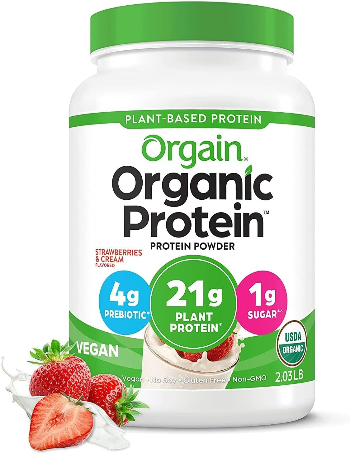 Orgain Organic Vegan Protein Powder, Natural Unsweetened - 21G of Plant Protein, 4G Prebiotic Fiber, Low Net Carbs, No Lactose Ingredients, No Added Sugar, Non-Gmo, for Shakes & Smoothies, 1.59 Lb