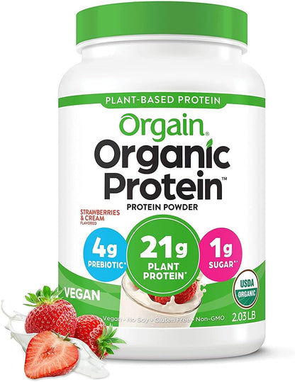 Orgain Organic Vegan Protein Powder, Natural Unsweetened - 21G of Plant Protein, 4G Prebiotic Fiber, Low Net Carbs, No Lactose Ingredients, No Added Sugar, Non-Gmo, for Shakes & Smoothies, 1.59 Lb