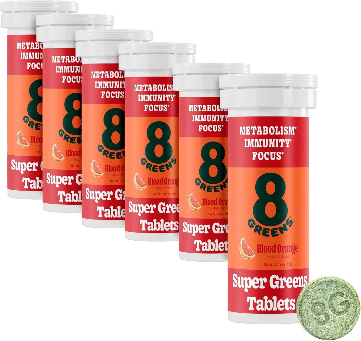 Supergreens Tablets | Super Greens Powder Superfood Tablet, Metabolism Immunity & Focus, Daily Greens Effervescent Tablets, Organic: Aloe Vera, Spirulina, Chlorella, Blood Orange, 60 Servings