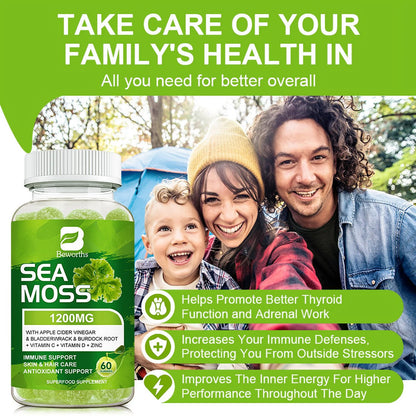 Organic Sea Moss Gummies - Seamoss Supplement for Thyroid, Energy, Immune Support - 60 Vegan Gummies