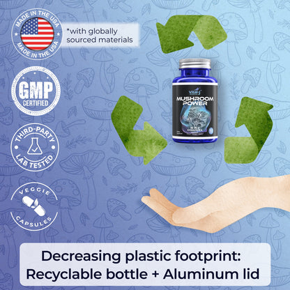 Mushroom Power Complex 10-In-1 Nootropic Dietary Supplement for Gut Microbiome, Focus, Energy & Vitality - 60 Capsules